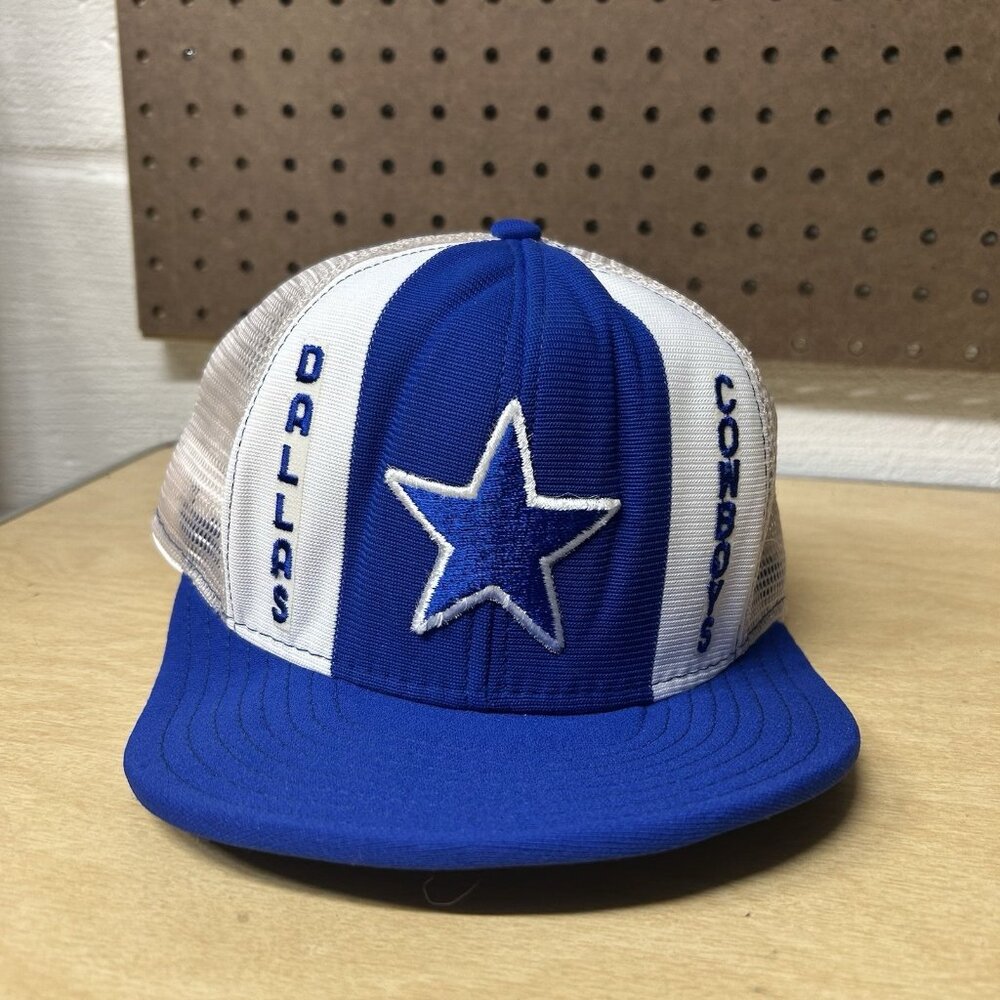 Dallas Cowboys Trucker Mesh Hat NFL VTG Blue White Large Adjustable Lucky Stripe